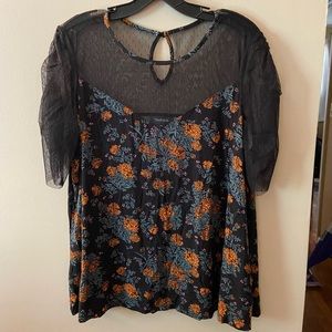 ModCloth Mesh Shoulder Floral Top